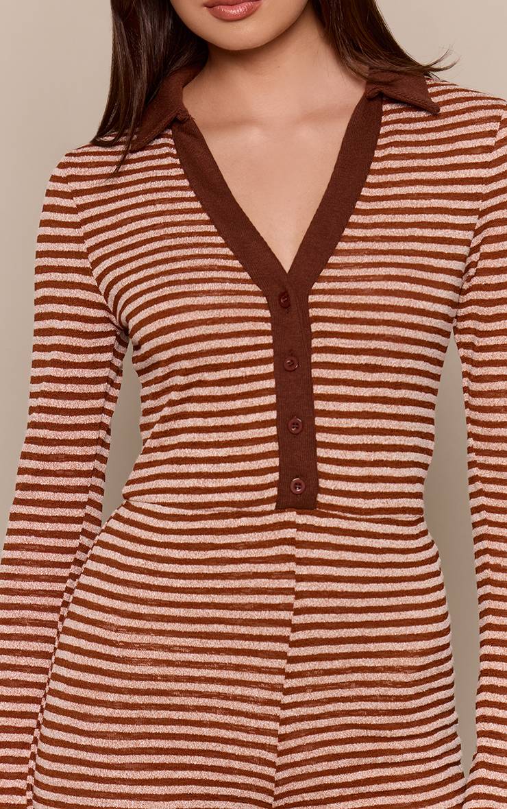 Marron Combi-pantalon À Rayures Côtelées Avec Col Et Manches Longues