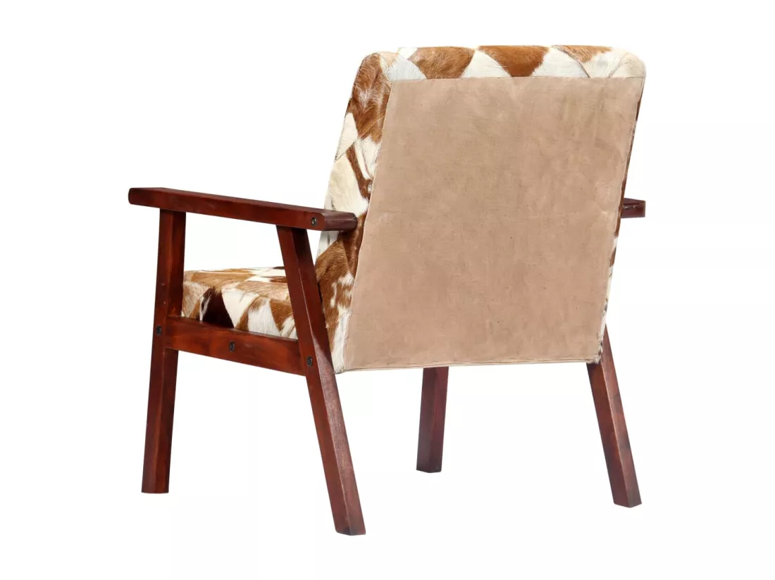 Fauteuil Blanc et marron Cuir véritable de chèvre