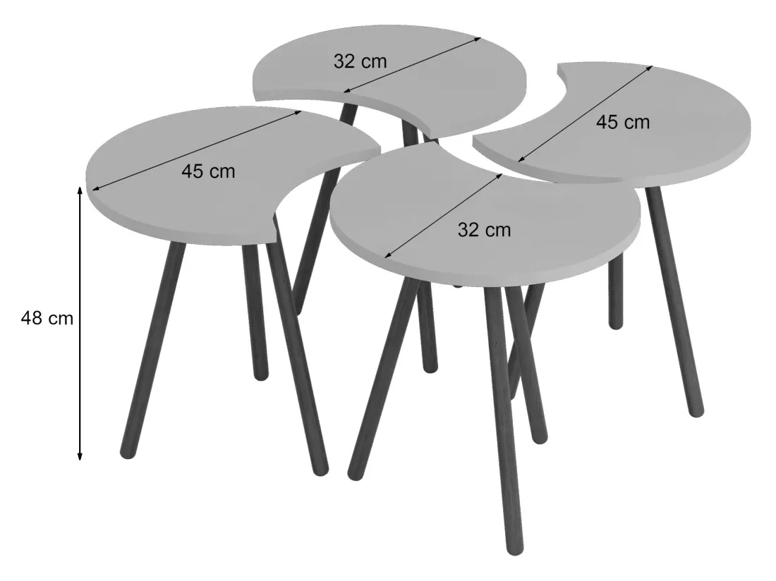 Set de 4 tables basses emboîtables 48 x 77 x 77 cm blanc [en.casa]