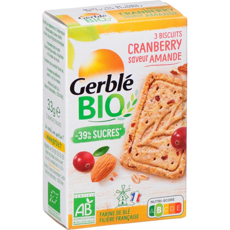 Biscuits Cranberry saveur amande Bio Gerblé x 3 - Boîte de 33 g