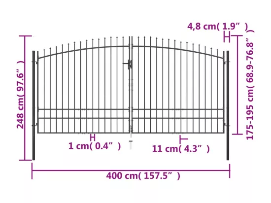 Double portail avec haut sous forme de lance 400 x 248 cm