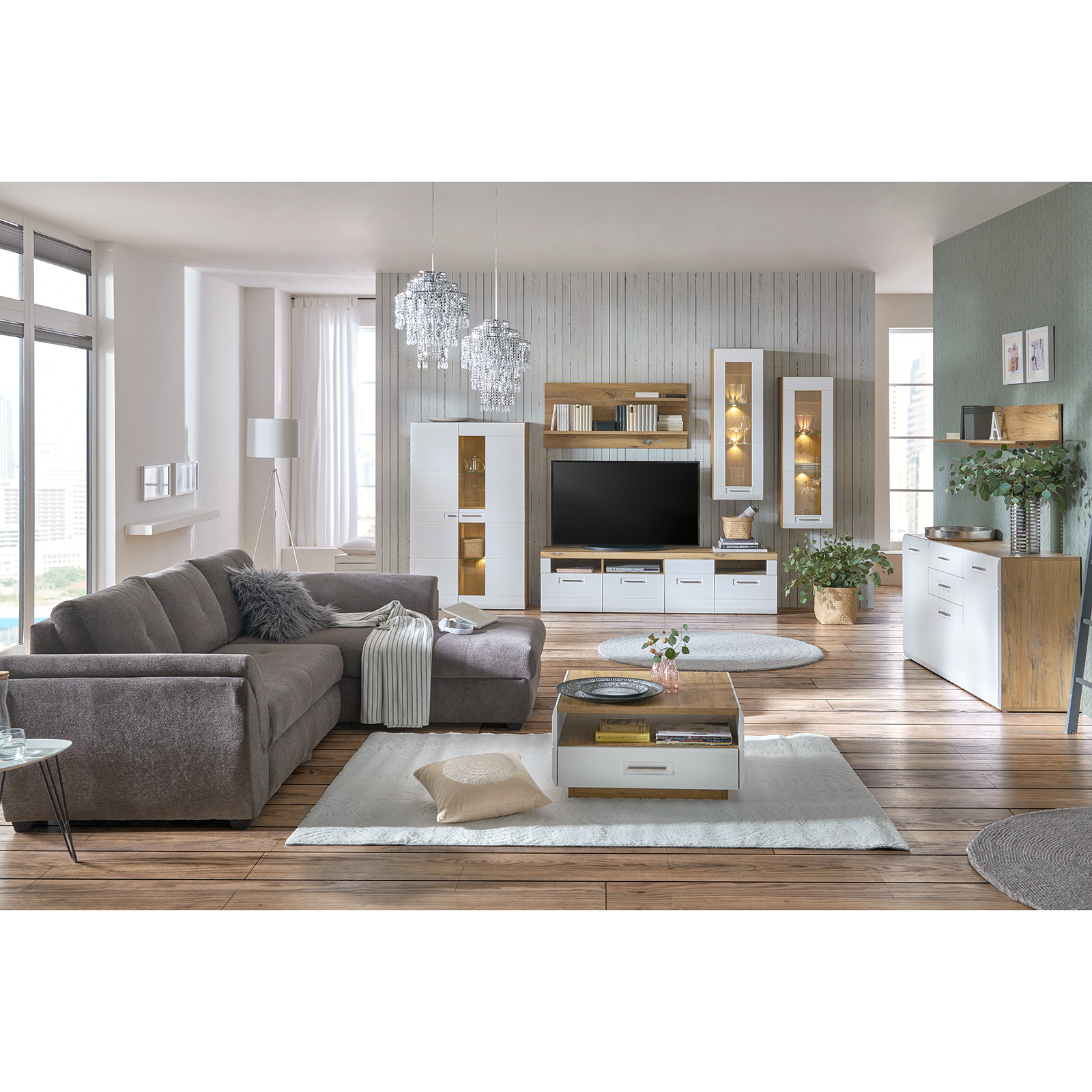 Luca Bessoni Sideboard AURIS - weiß-Flagstaff Eiche - 163 cm