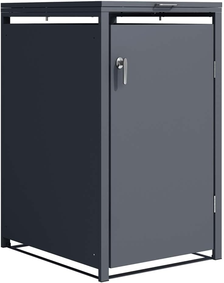 SCHARTEC® Mülltonnenbox 1er in anthrazit Einhandbedienung & erweiterbar 240l Mülltonnenverkleidung Mülltonnen Sichtschutz Unterstand