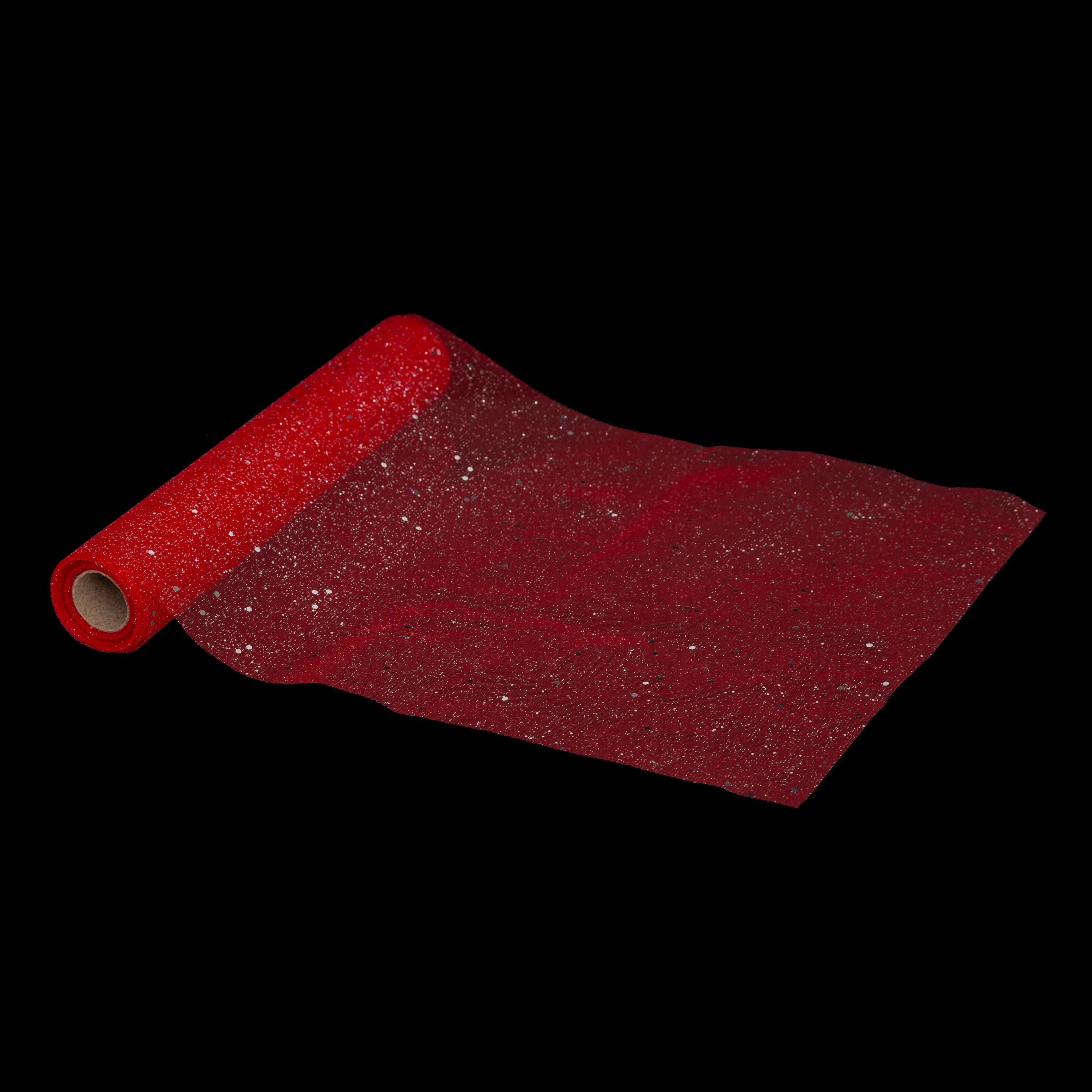 TISSU TULLE PAILLETTE HOLOGRAPHIQUE ROUGE 28X500CM
