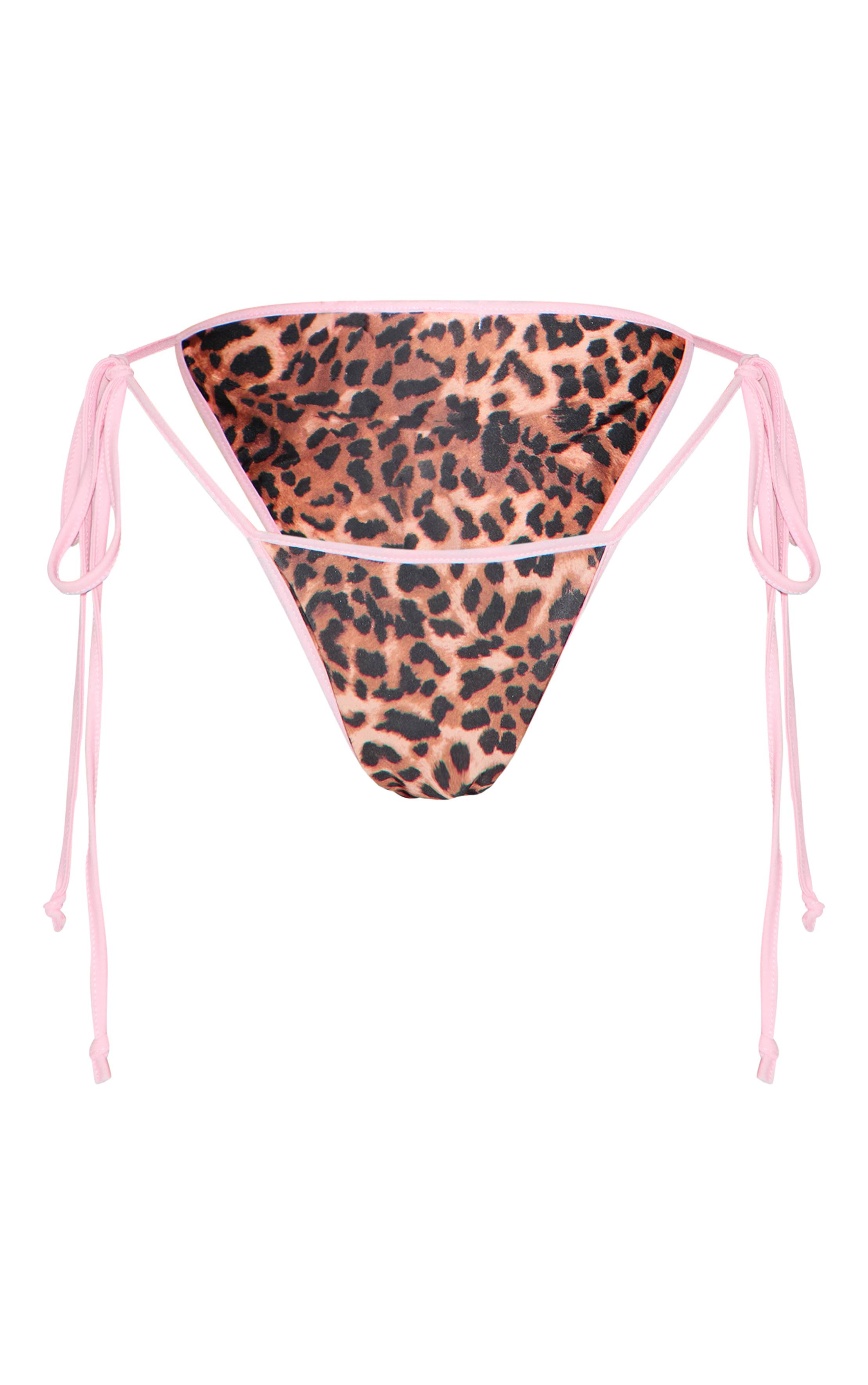 Marron Bas De Bikini Imprimé Léopard Avec Bordure Contrastante