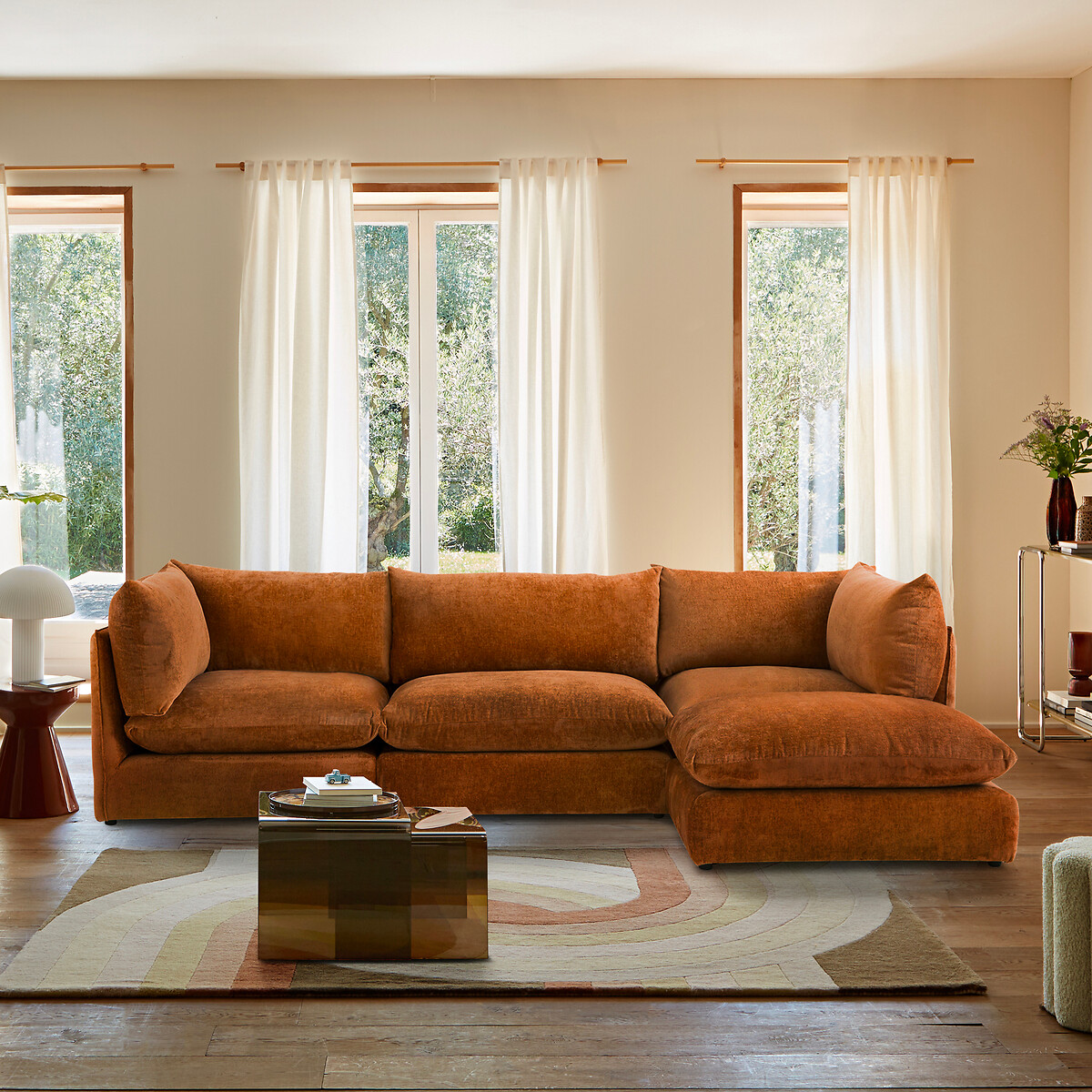 LA REDOUTE INTERIORS<br>Banco modular de getextureerd fluweel, Malo