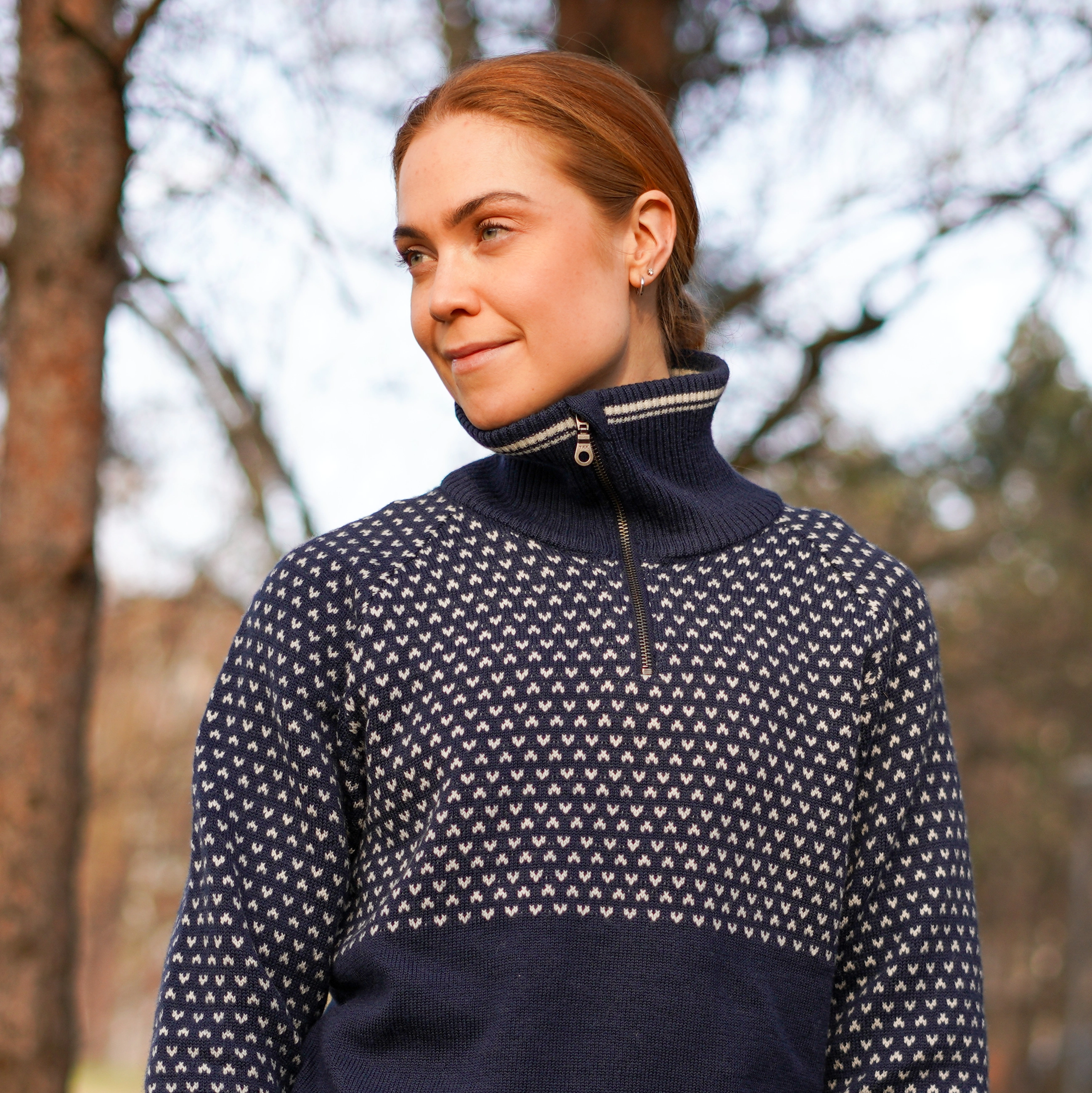 Alvdal Wool W Half Zip Navy / Vanilla White