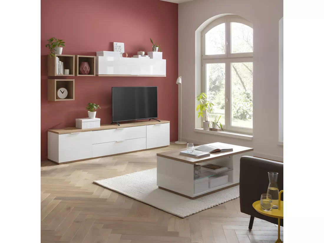 Lot de 3 étagères murales carrées décor chêne texturé - VERONICA