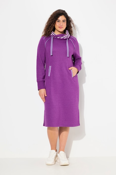 Sweatkleid, Zierpaspeln, Stehkragen, Langarm, Taschen