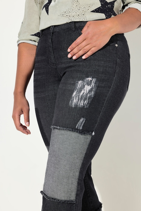 Jeans, weites Bein, Patches, 5-Pocket, Umschlagsaum