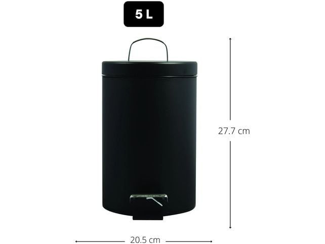 MSV Treteimer 5 l, Schwarz Badezimmer Treteimer aus Edelstahl