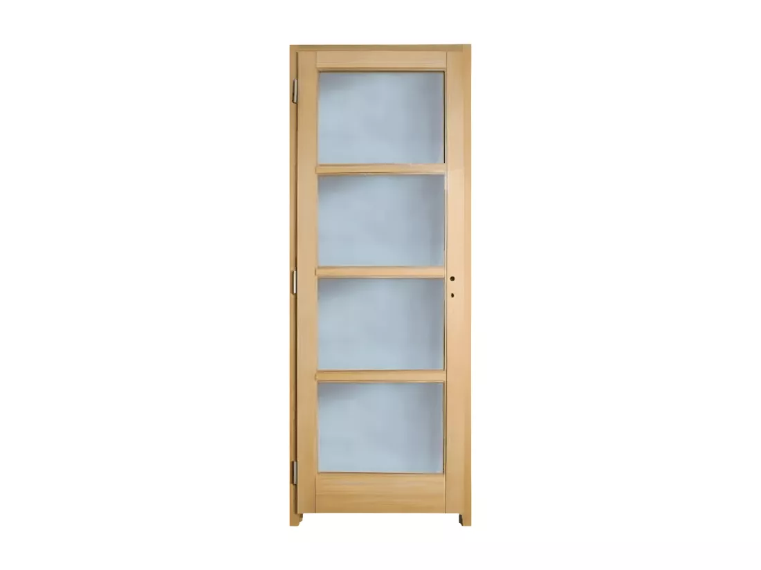 Porte nue, sans cadre, bois Chêne Contemporain : 4 carreaux, Traverse droite, 83 cm à rive droite