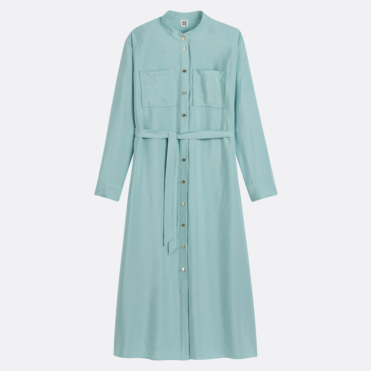 COLEÇÃO LA REDOUTE<br>Vestido longo reto com cinto e gola mandarim