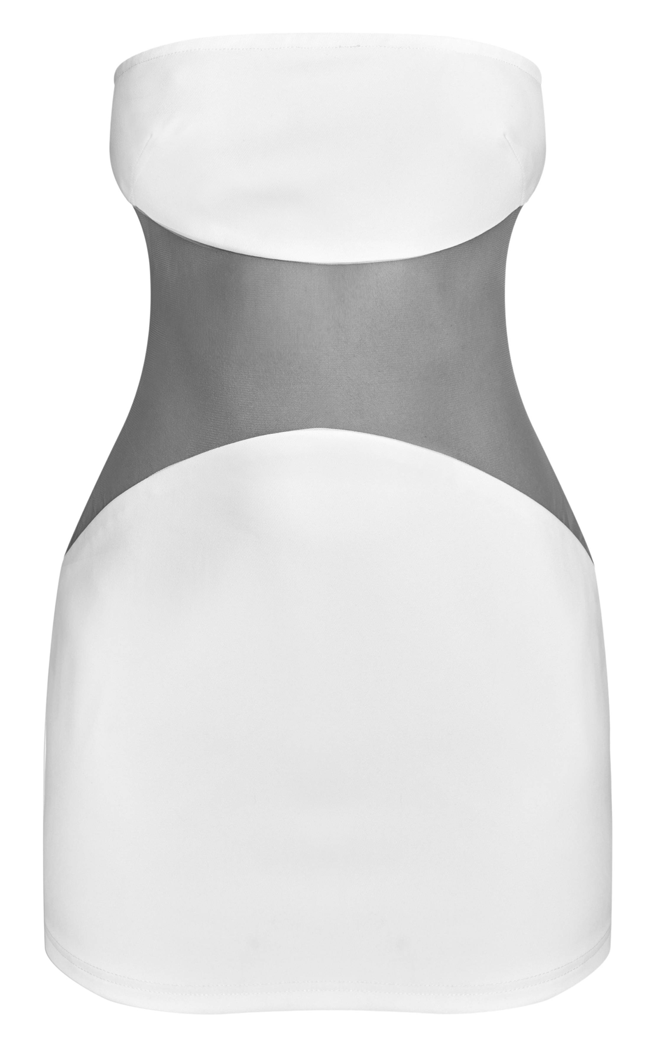 Blanc Robe Mini Bandeau À Panneau Transparent Tissé
