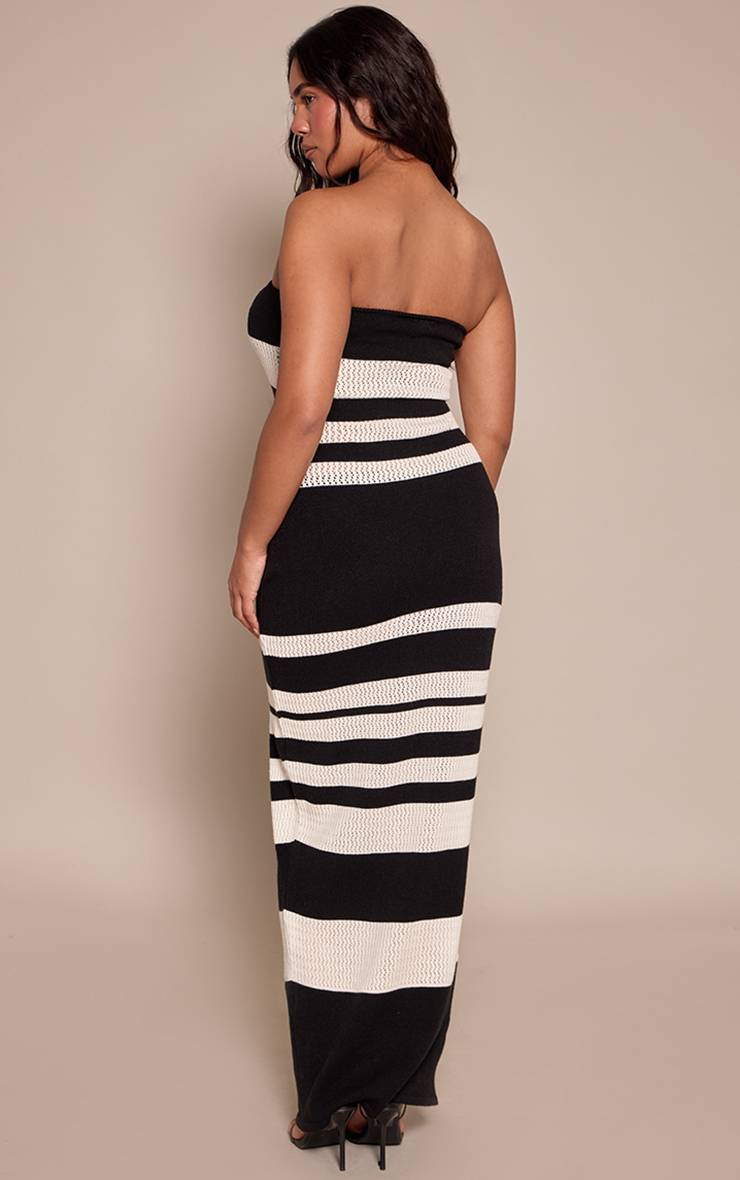 Noir Robe Maxi Bandeau Moulante En Maille À Rayures Noires Et Blanches