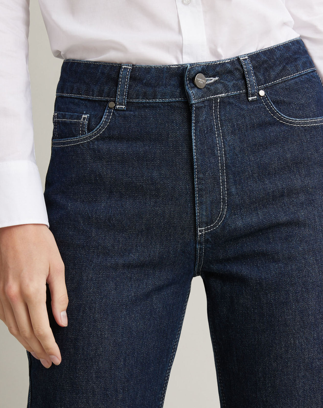 Cyrillus Jean cigarette 100% Coton Bio délavé bleu moyen