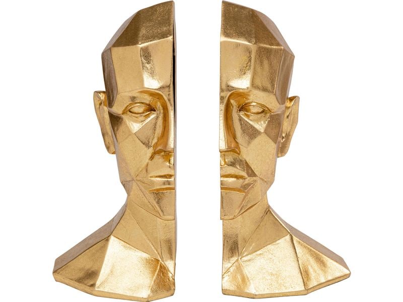 Kare Buchstütze Face 2er Set, Gold Buchstützen für das Bücherregal