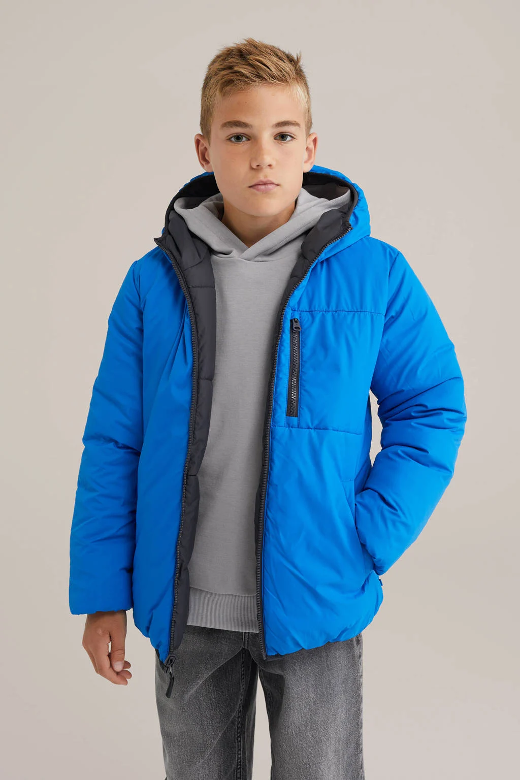 WE Fashion Blue Ridge reversible jas blauw