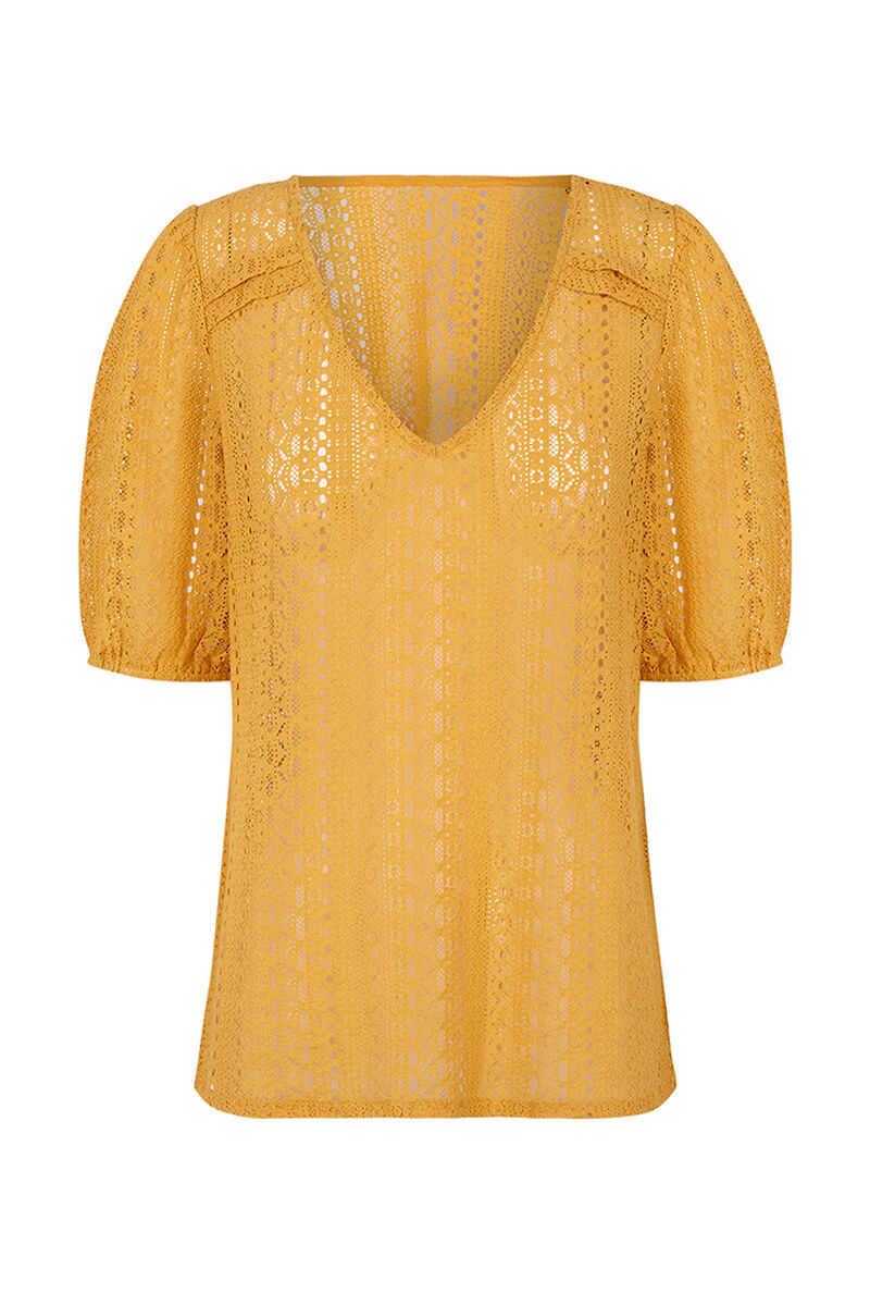 Pregas de renda na parte superior - Amarelo