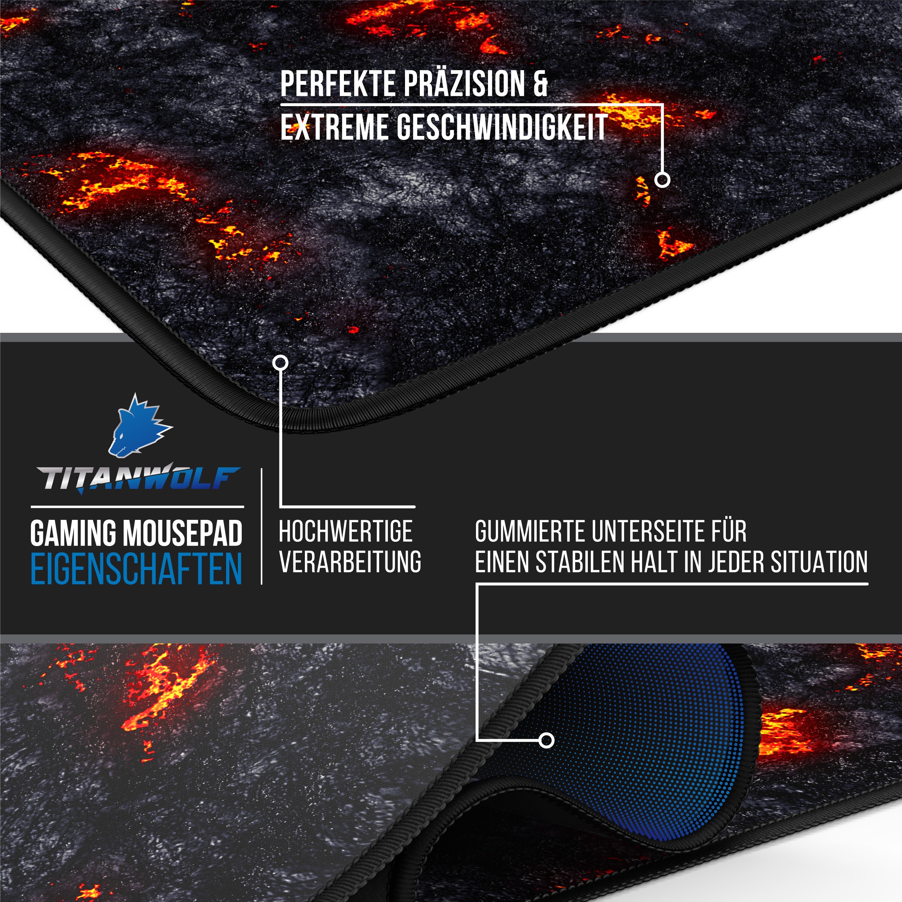 Titanwolf Gaming Mauspad, XXXL Speed Mousepad 1200 x 600 mm, Geschwindigkeit & Präzision, Lavamotiv