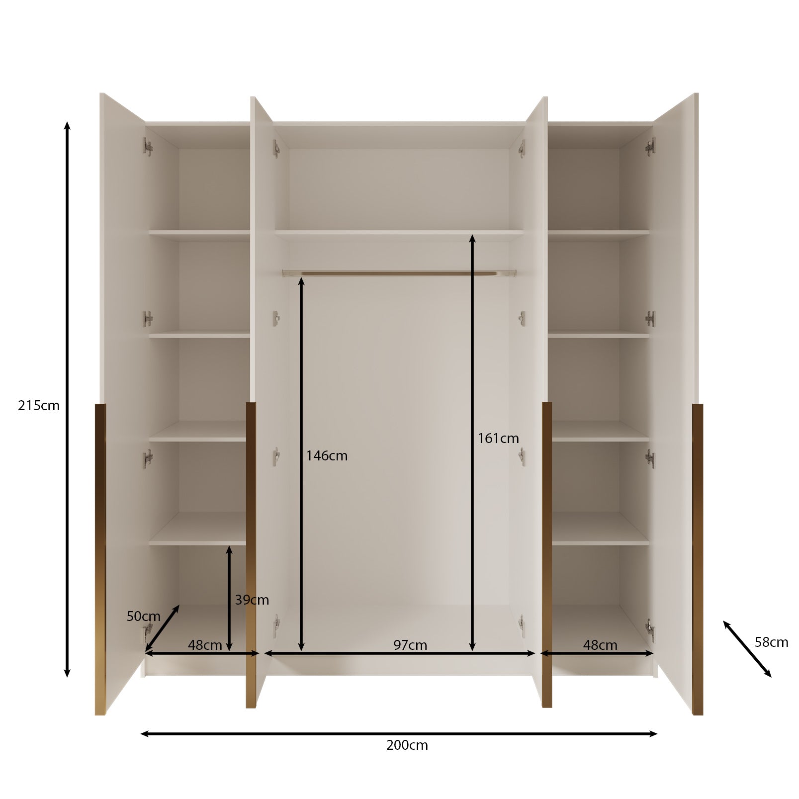 Sabre - Kledingkast met spiegel - Beige - 200x58x215 cm