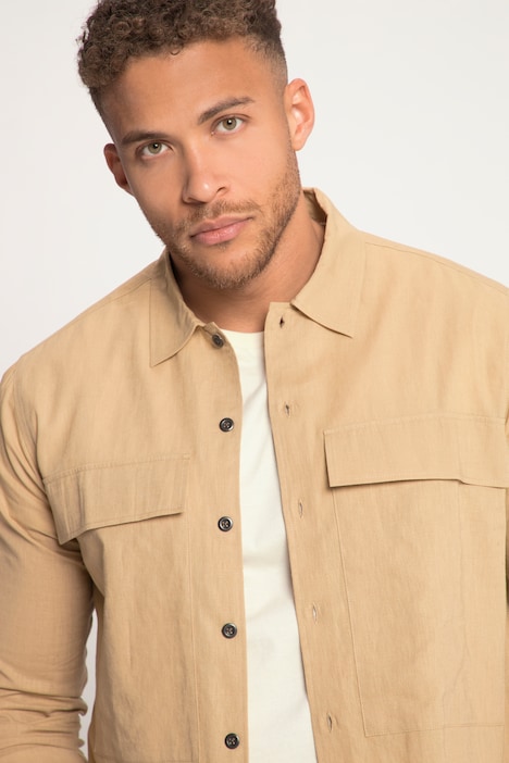 STHUGE Leinenmix-Hemd, Overshirt, Langarm, Kentkragen, bis 8 XL