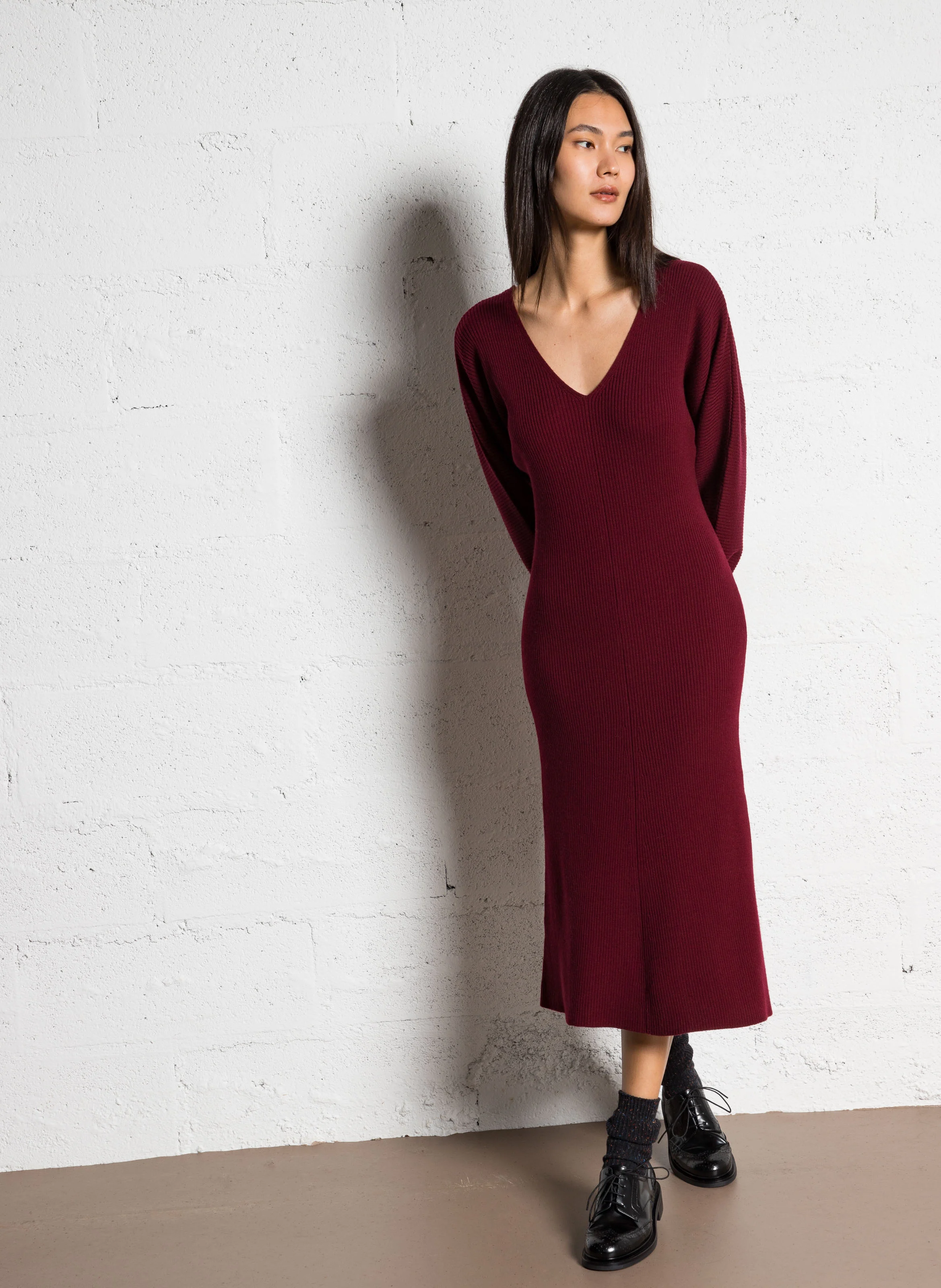 MARTY - Robe midi en laine | Rouge
