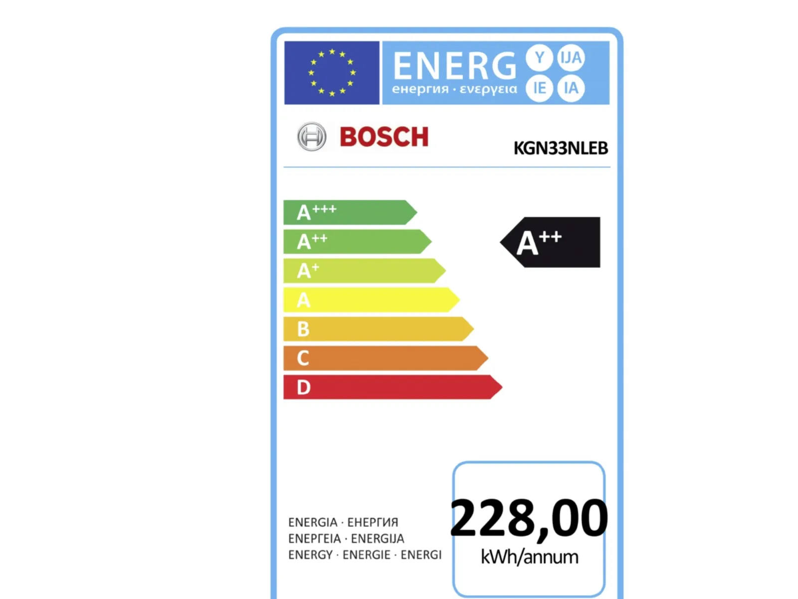 Bosch Serie 2 KGN33NLEB med NoFrost, intet behov for afrimning. LED-belysning og A
