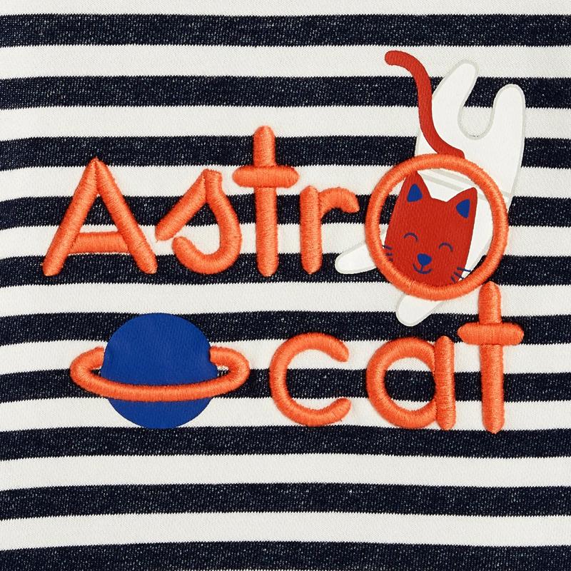 Sweat molleton rayé chat astronaute bleu bébé garçon Bleu