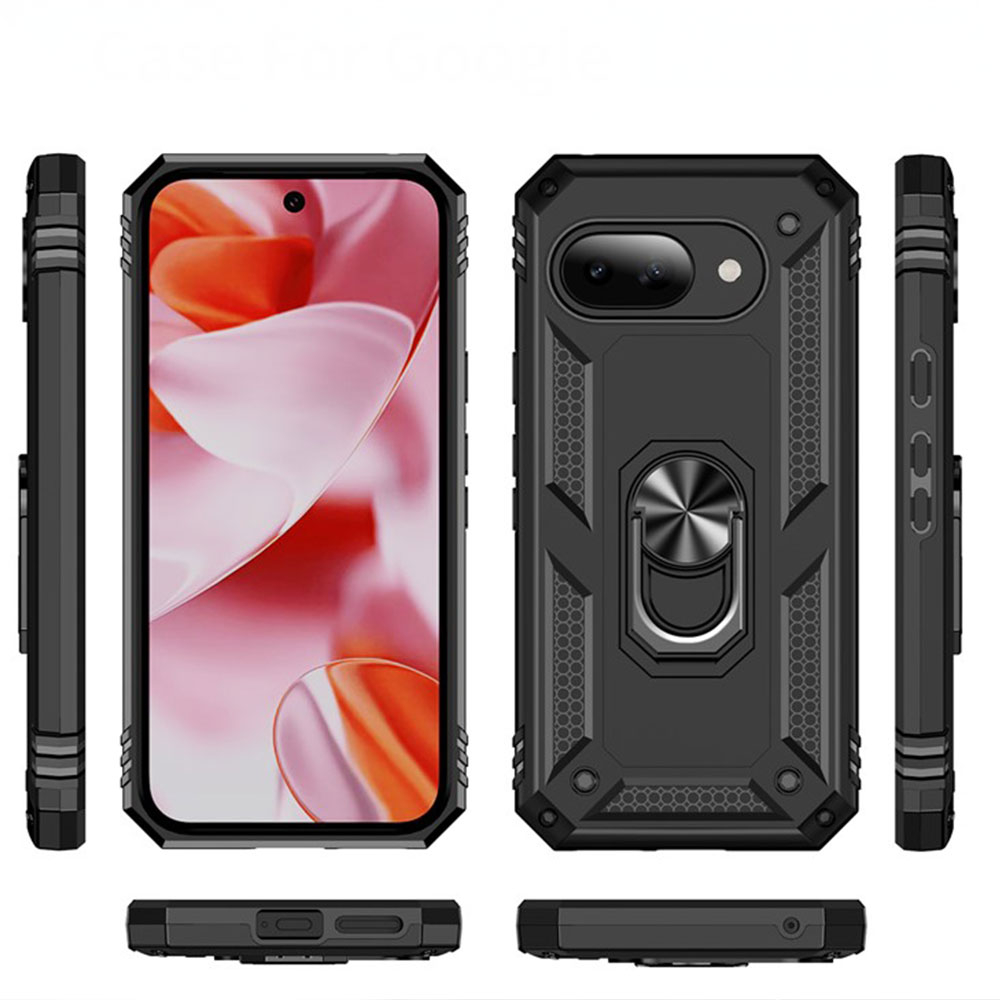 Google Pixel 9a Hybrid Outdoor Hardcase Hülle mit Cam-Slider   Magnetischer Kickstand - Schwarz