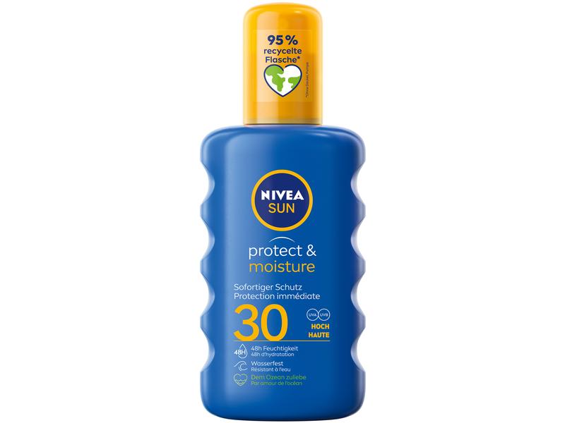 NIVEA SUN Sonnenspray Protect and Moisture LSF 30 200 ml Feuchtigkeitsspendende Sonnencreme mit hohem Schutz