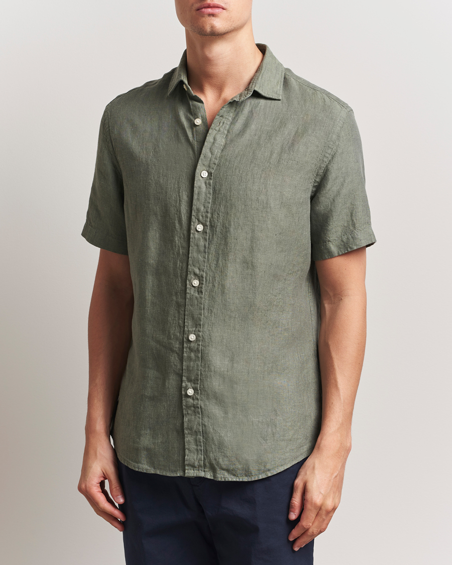 Charles Tyrwhitt Pure Linen Short Sleeve Slim Fit Shirt Olive
