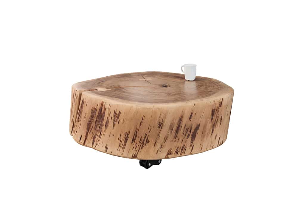 Baumstamm Couchtisch GOA 60cm natur Akazie Massivholz rund mit Rollen Unikat