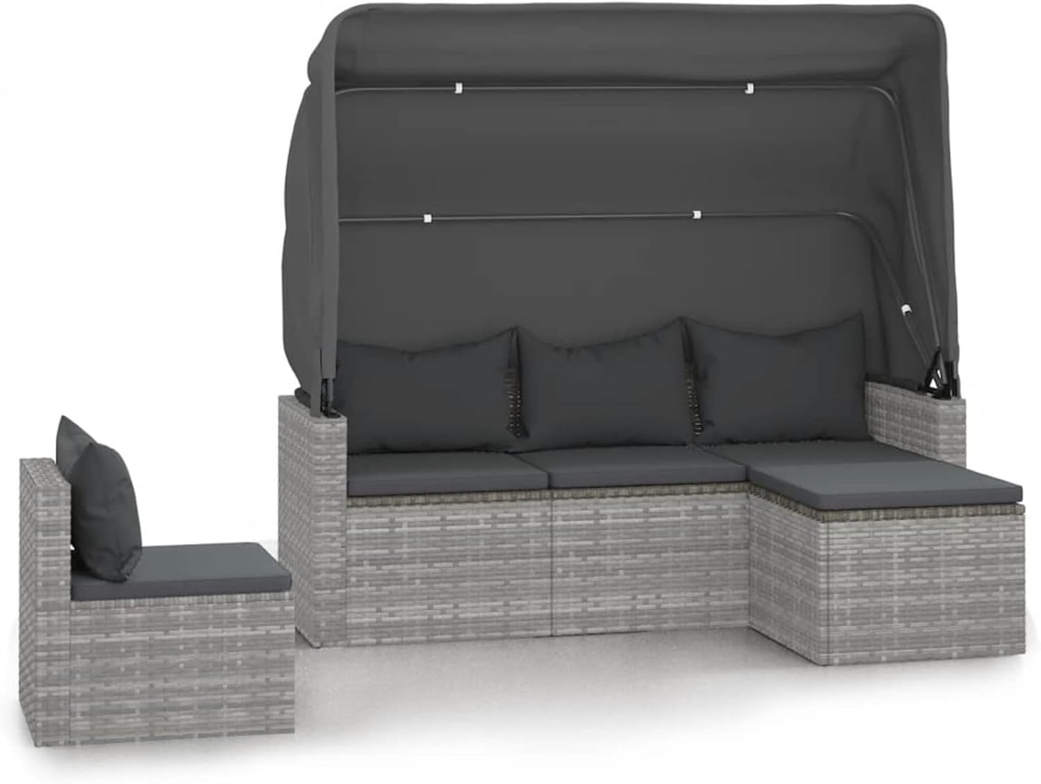 Fasba 4-TLG. Gartensofa mit Sonnendach, Gartensofa 3 Sitzer, Gartenlounge Set Polyrattan, Sonnenliege Gartenliege Mittelsofa Fu?hocker Poly Rattan Grau/ 3186649