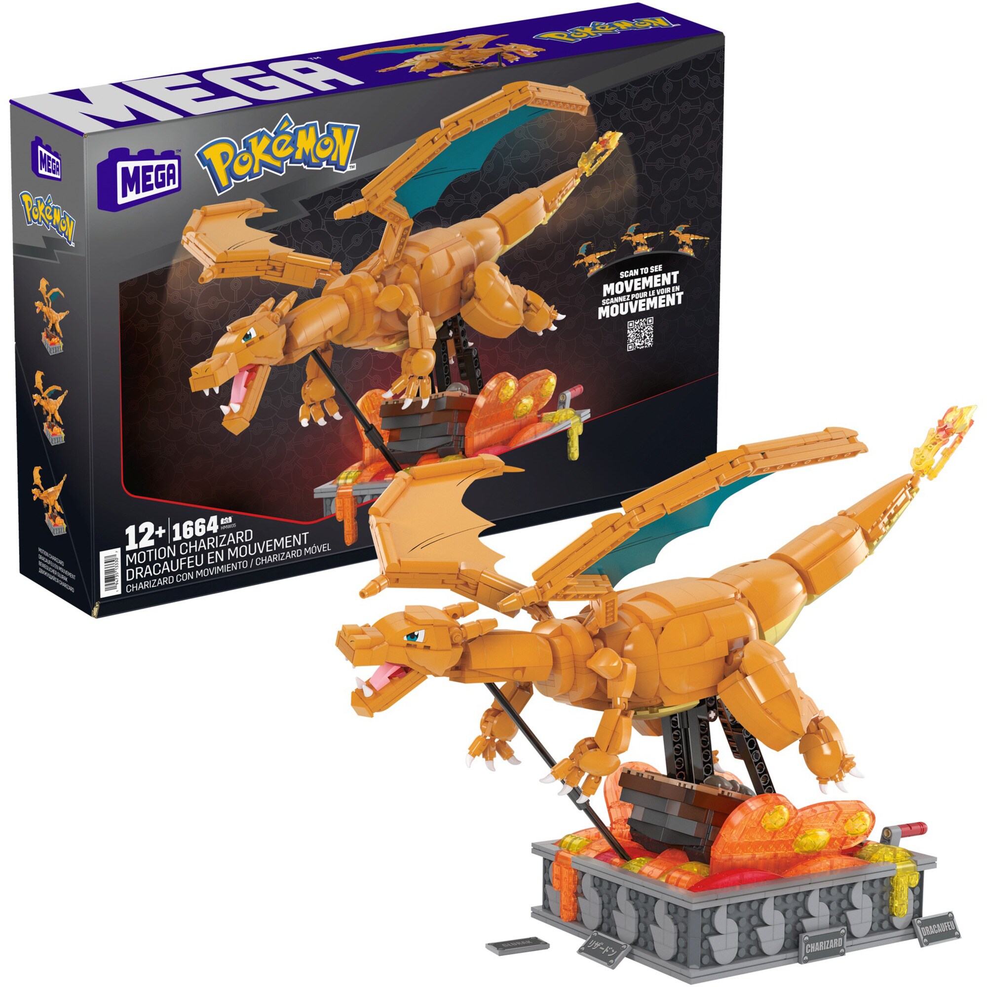 Mattel Konstruktionsspielzeug MEGA Pokémon Motion Glurak bewegliches Bauset
