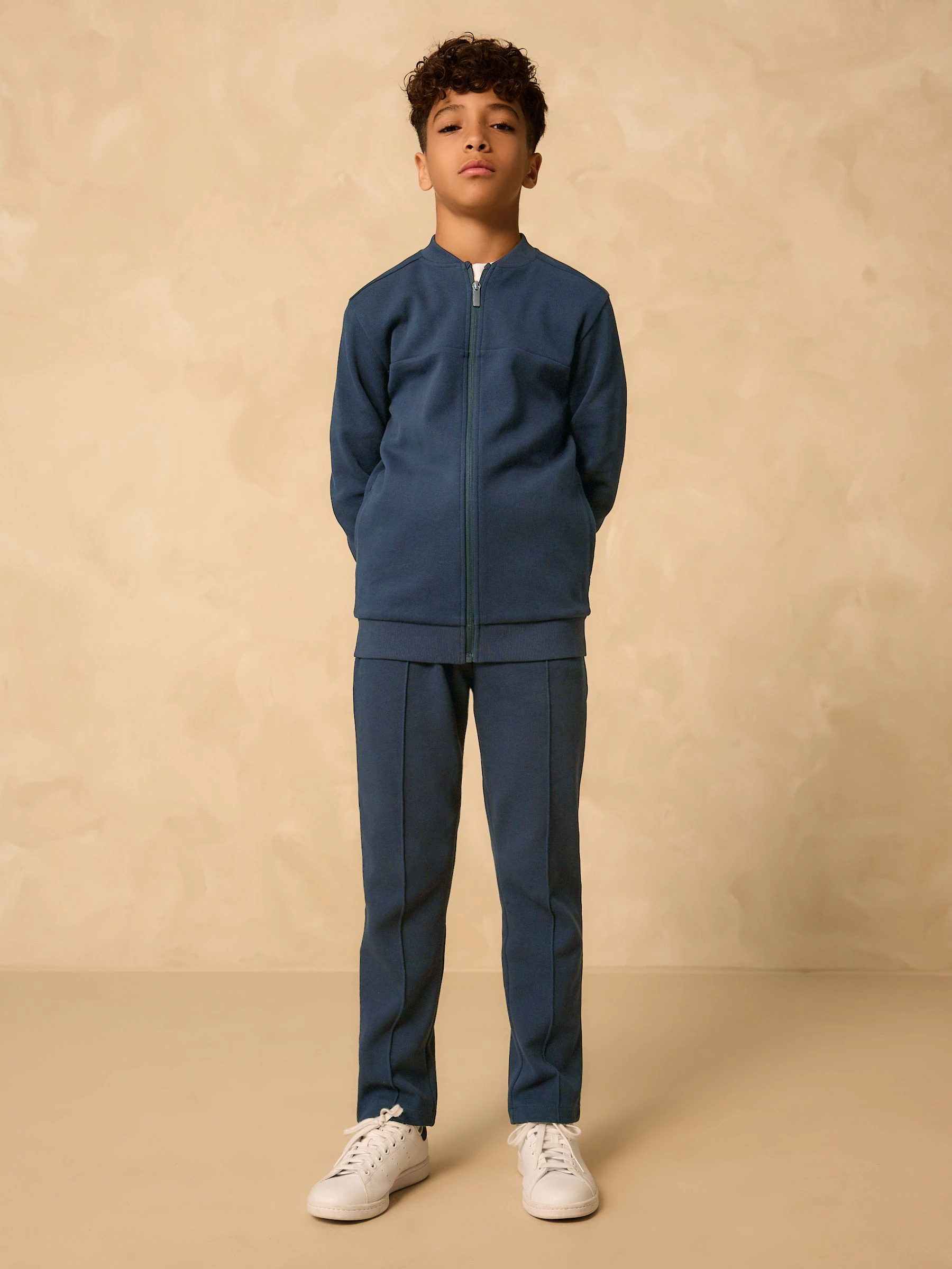 Marineblauw - Set met modieus jersey bomberjack en joggingbroek
