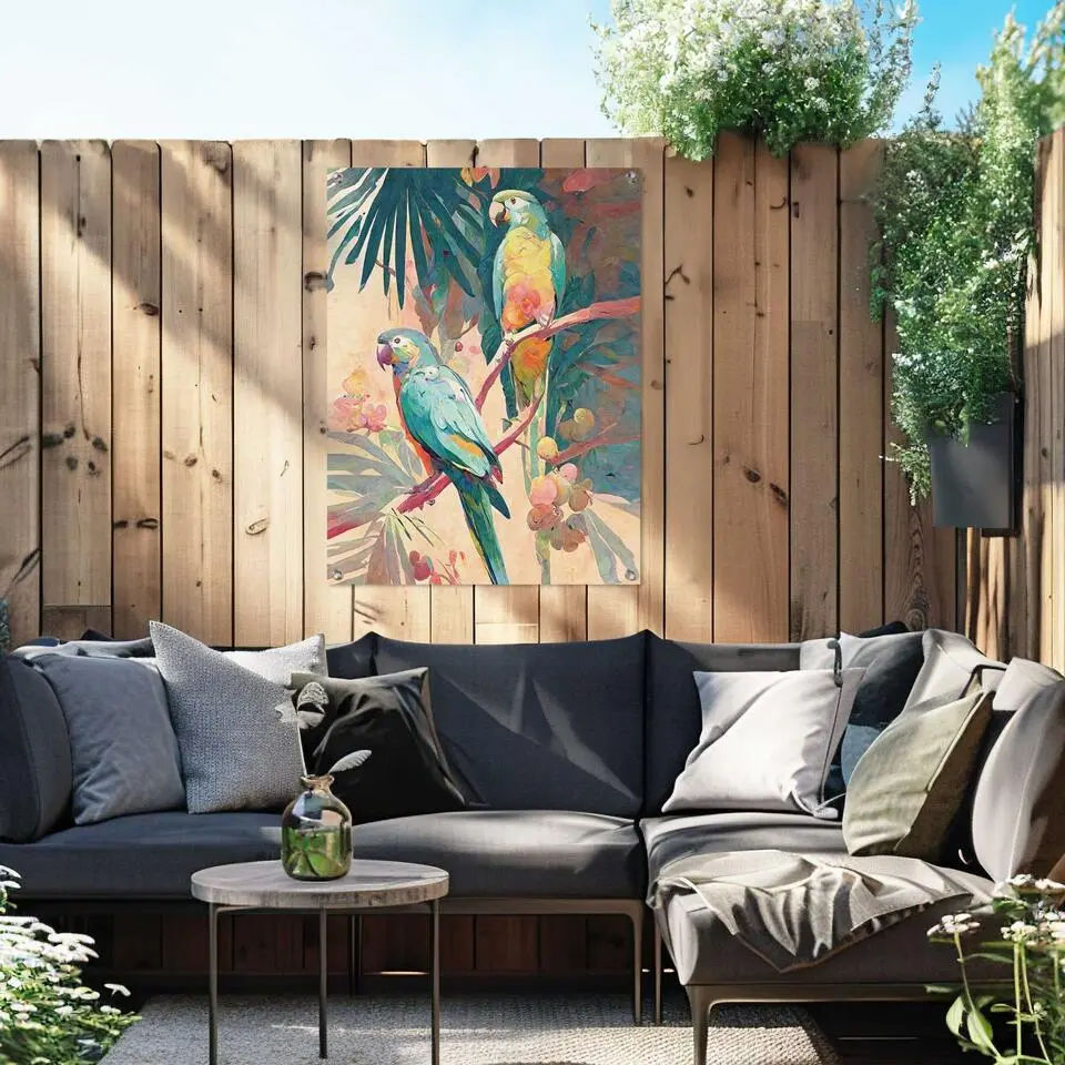 Tuinposter Bird Party - 80x60cm - Groen