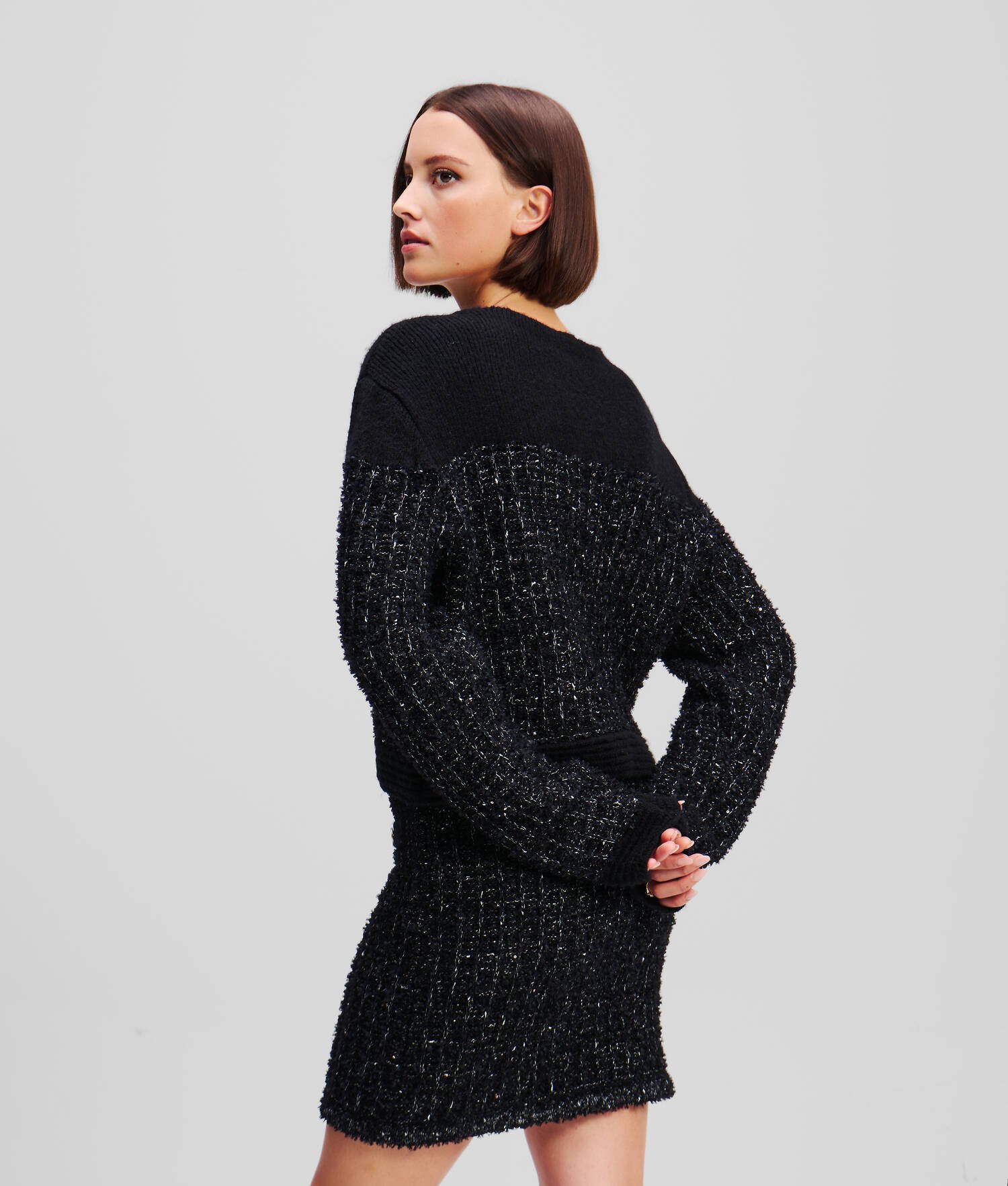 CARDIGAN EN TRICOT BOUCLÉ KARL ESSENTIAL - Noir