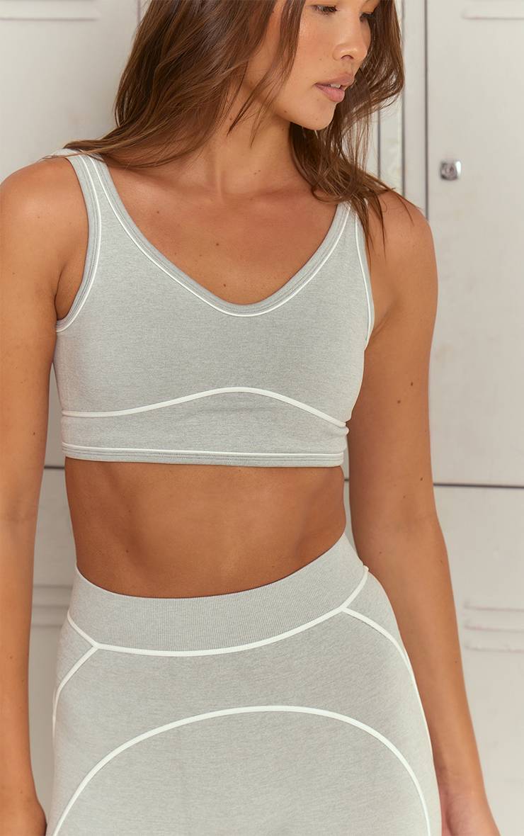Gris Cendré Brassière De Sport Sans Coutures À Détails Contrastés