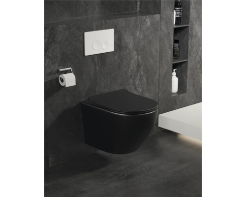 Jungborn wandclosetset FOUR 51, randloos, matzwart, met toiletzitting en softclose-mechanisme