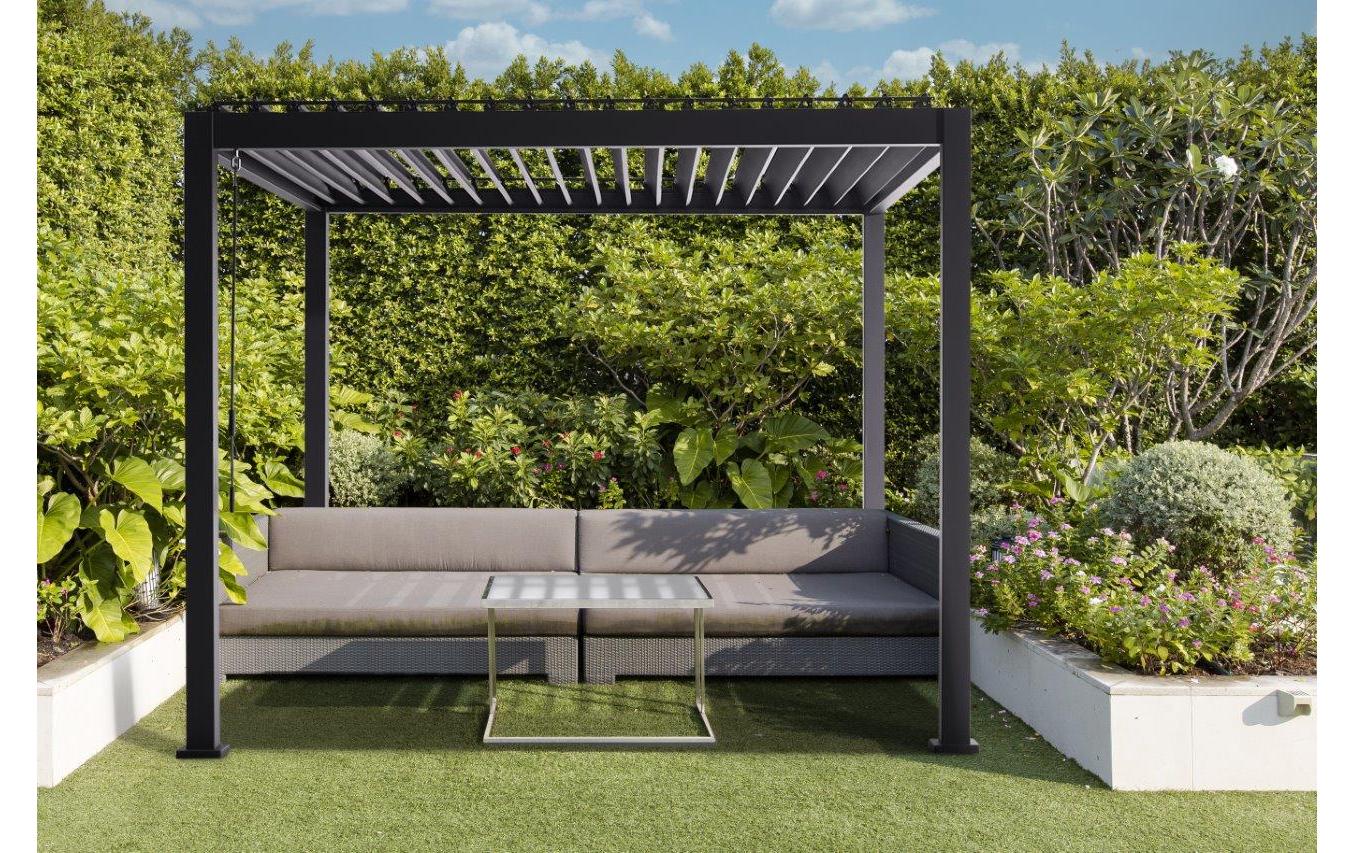 Alu-Pergola, Schwarz, 300 x 300 x 250 cm<br>Pergola mit kippbaren Lamellen