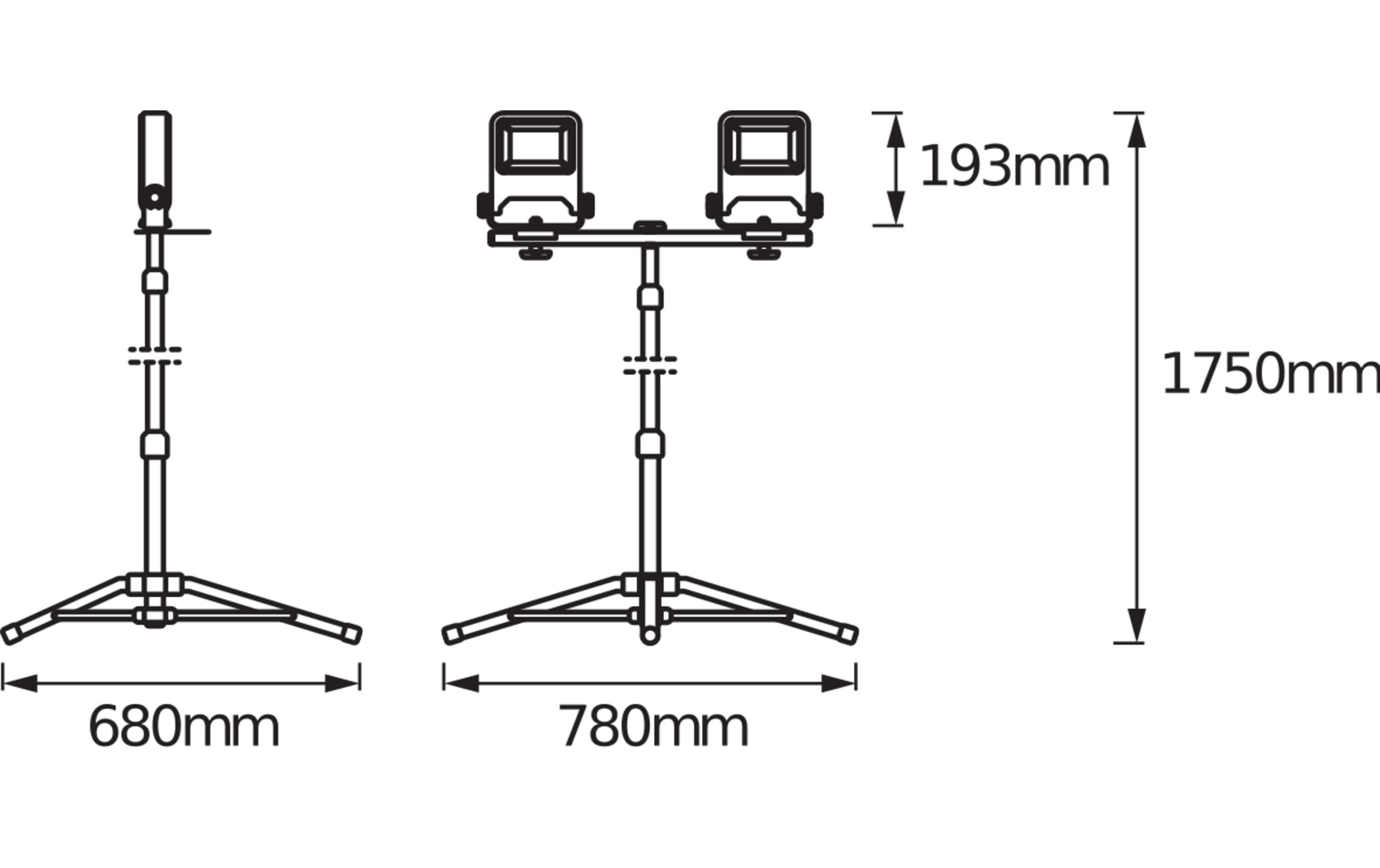 Scheinwerfer Worklight Tripod CH Plug, 60 W, 4000K, 5400lm<br>Vielseitiges LED-Arbeitslicht mit Stativ und Stecker-Typ J (SEV 1011)