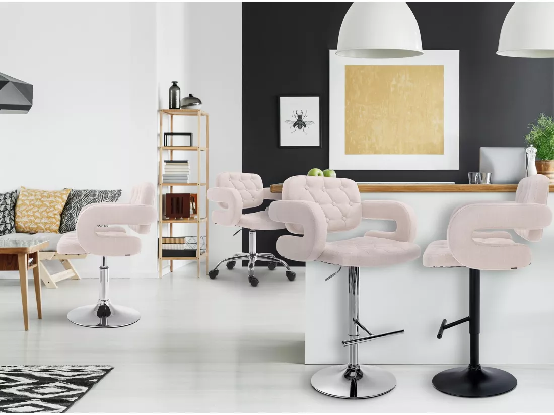 Chaise de bureau - Tissu & Métal chromé - Beige - Dublin
