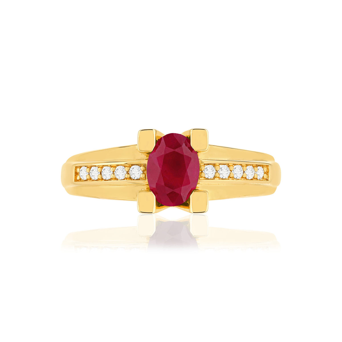 Bague VAN BRILL or jaune 750, rubis, diamants.