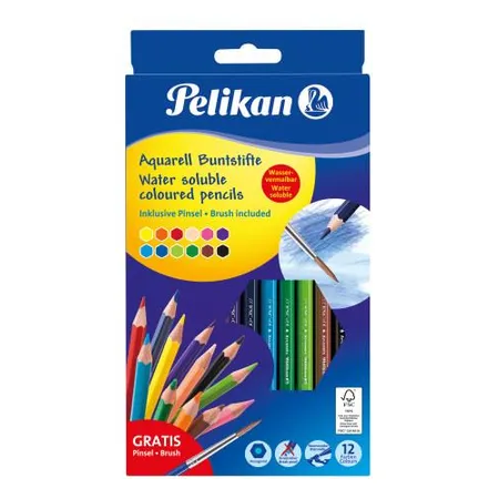Pelikan Aquarell-Buntstifte, hexagonal dünn, 12 Stück, inkl. Haarpinsel