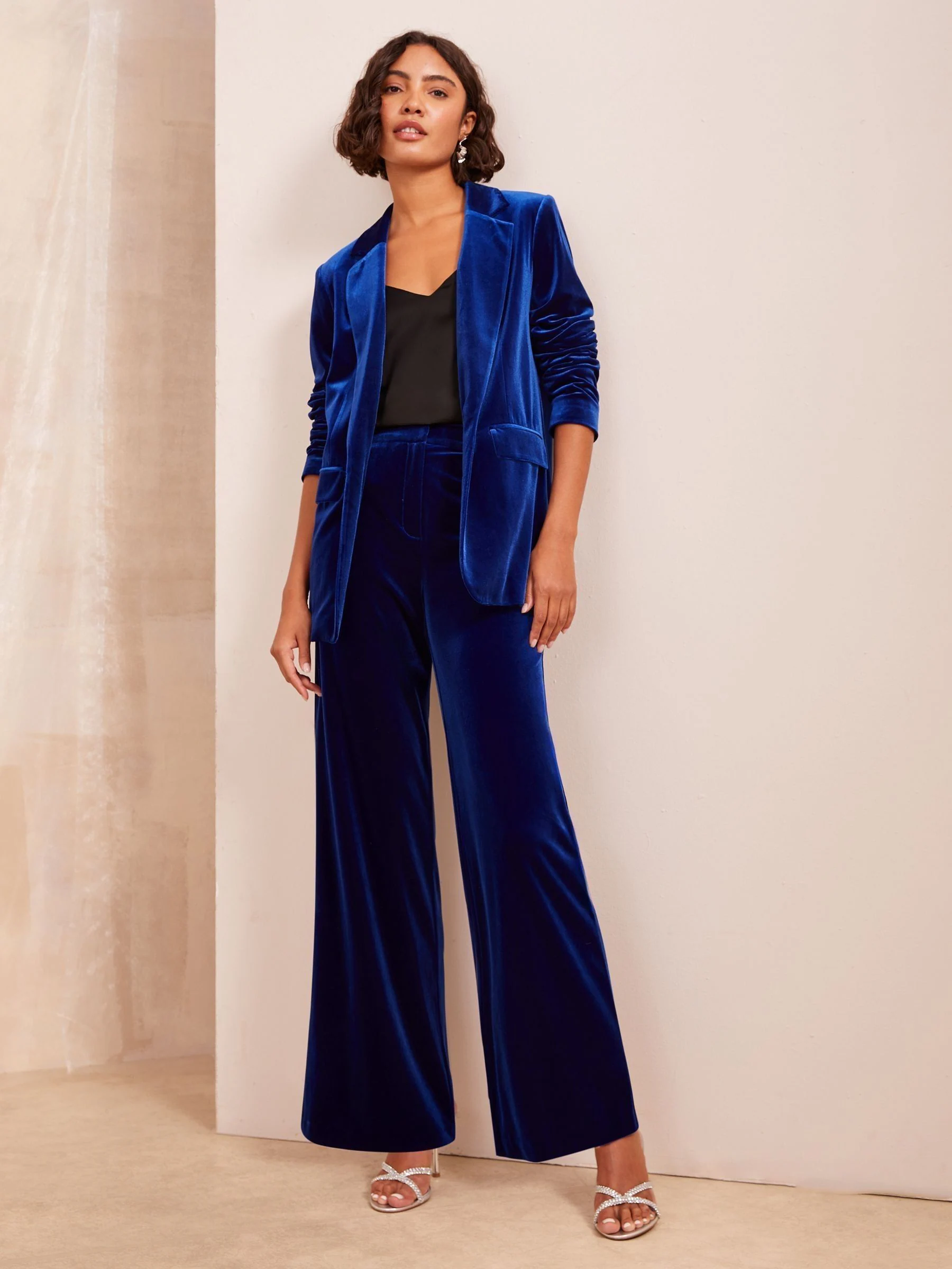 Blauw - Friends Like These fluwelen, Tailored Single breasted co-ord Pak Blazer
