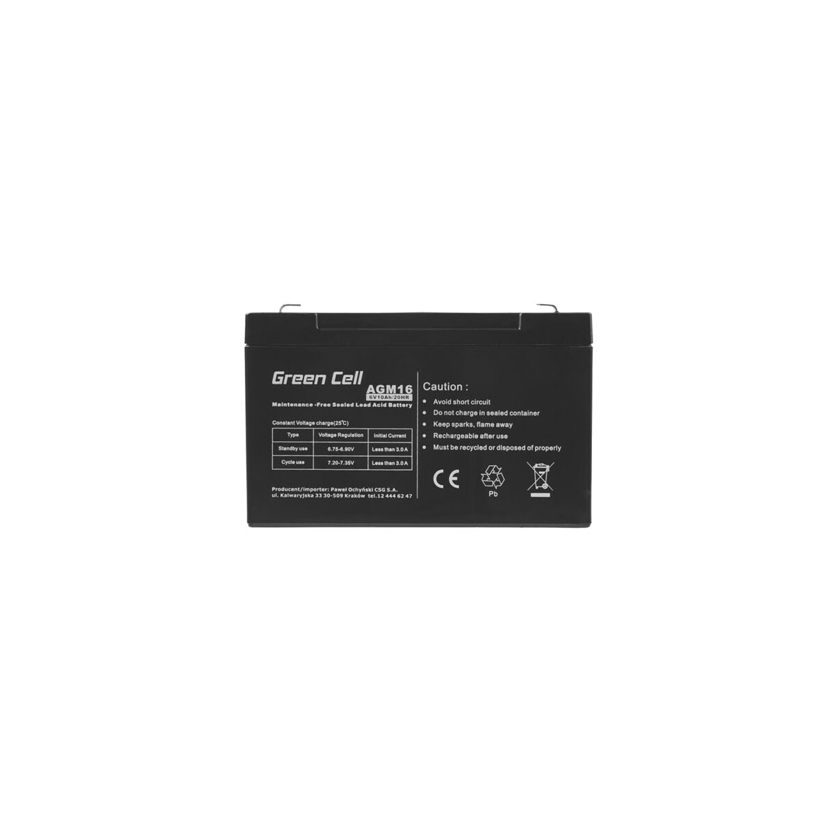 Green Cell AGM Batteri 6V 10Ah