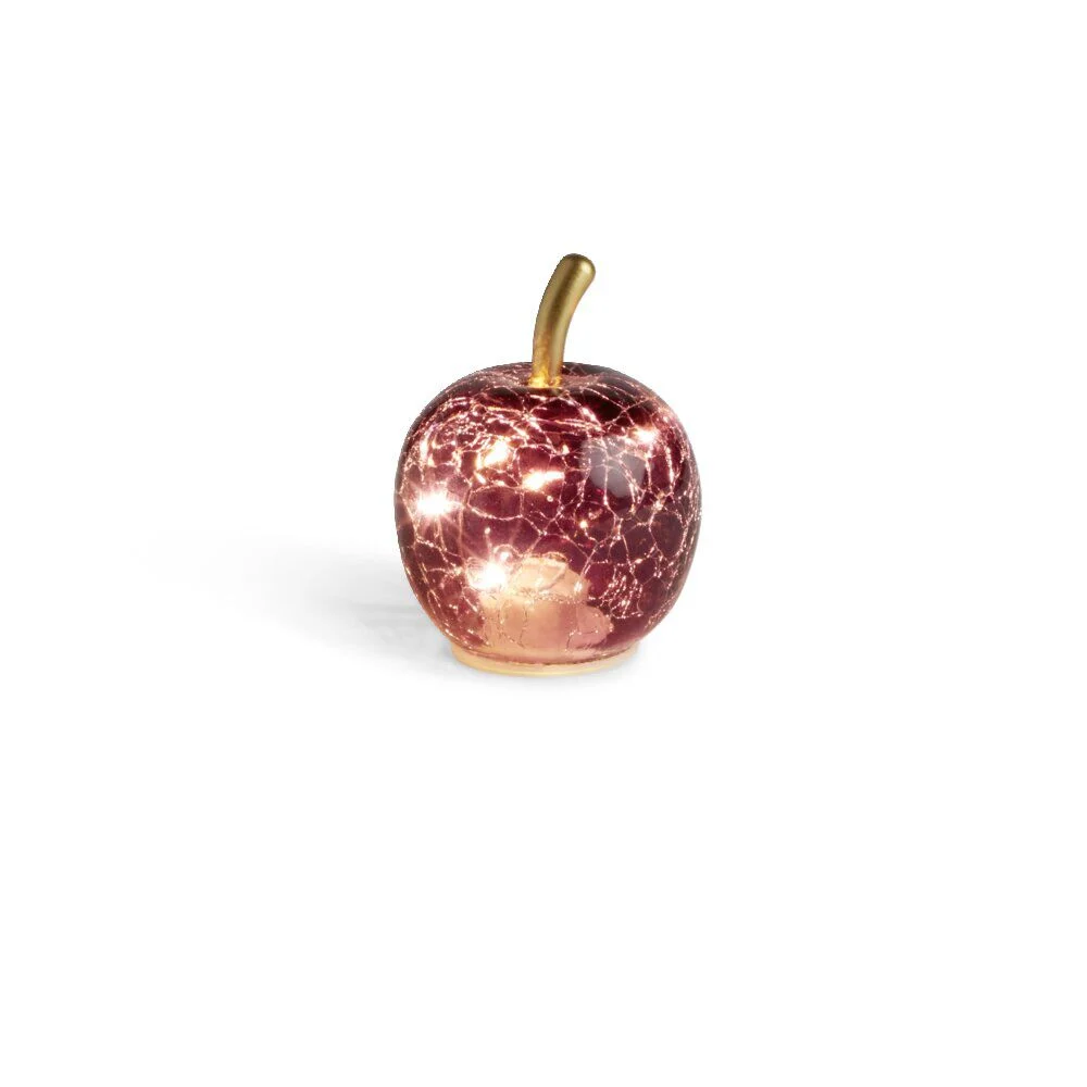 Décoration LED en verre pomme violette effet craquelé Ø7xH8cm