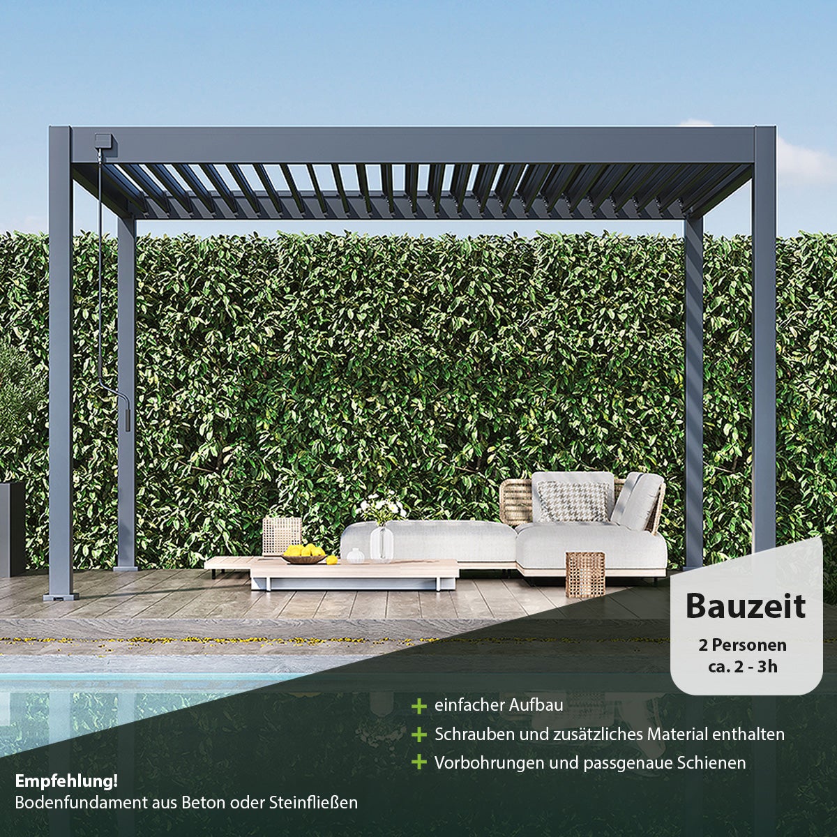 Weide Classic aluminium-stalen paviljoen 3 x 4 m antraciet pergola vrijstaand met paaldikte 11,6 cm x 11,6 cm