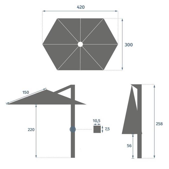 Parasol déporté hexagonal TIKEO Platine & Honey